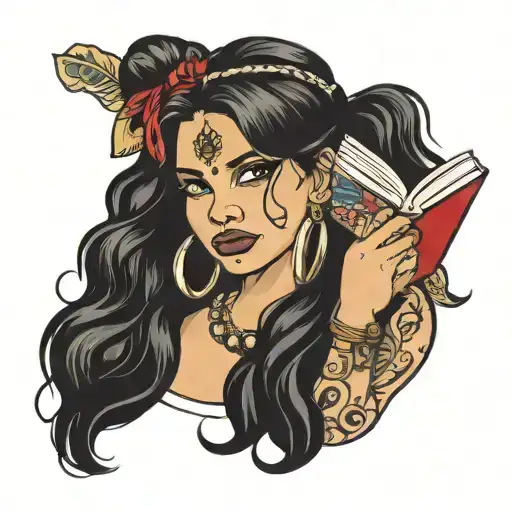 Gypsey Girl With Black Hair Holding Book Gaged Earrings