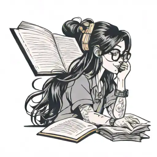 Glasses Girl With Black Hair And Gaged Earrings Reading A Book