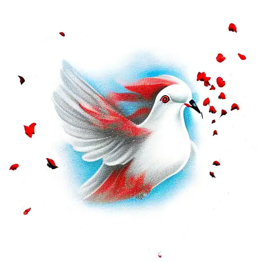 Dove In Red And Black Colors