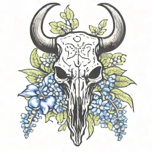 Long Horn Skull And Bluebonnets Field Cow Skull
