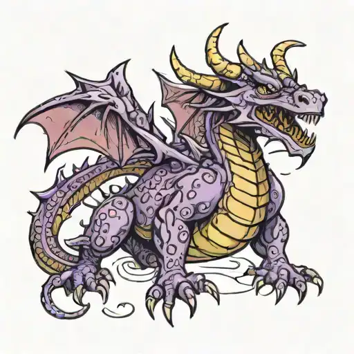A Menacing Looking Dragon With Purple Spots Of Paint