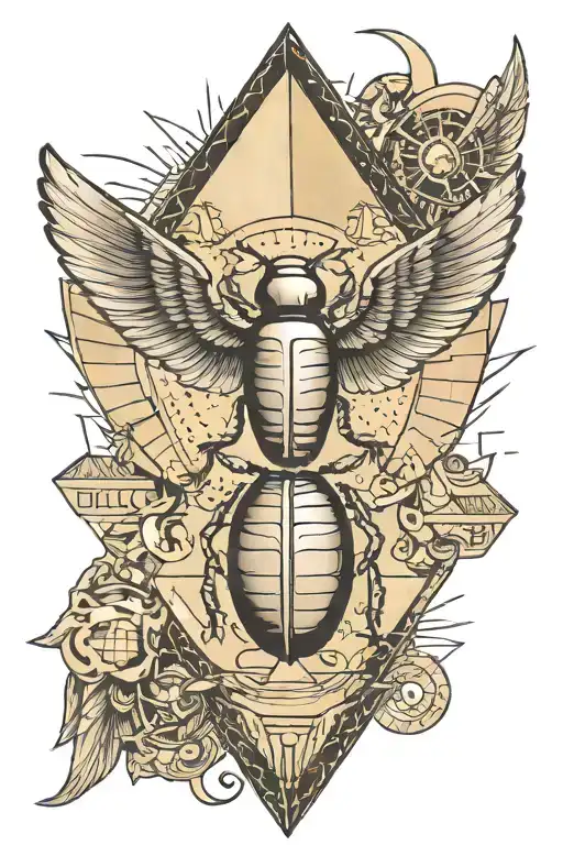Egypt Pyramid Moon Scarab Beetle And Angel Wings