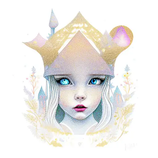 A Young Girl Looking Into A Golden Mirror But Its Secretly A Portal To A Fairy Tale Forest