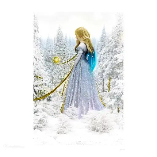 A Young Women Looking Into A Golden Mirror But Its Secretly A Portal To A Fairy Tale Forest