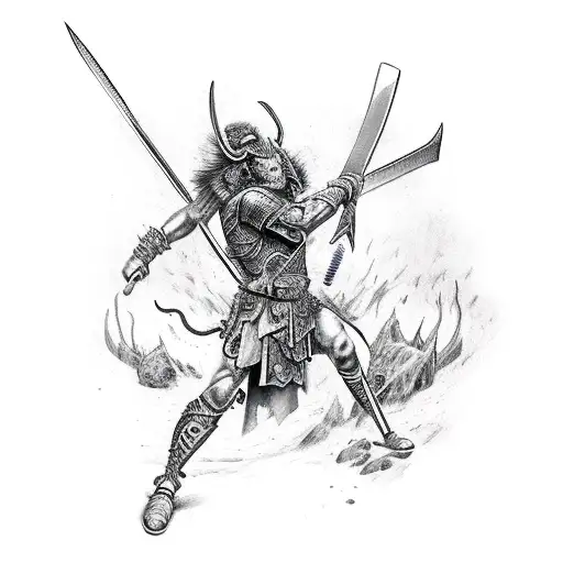 Warrior Killing A Demon With A Spear