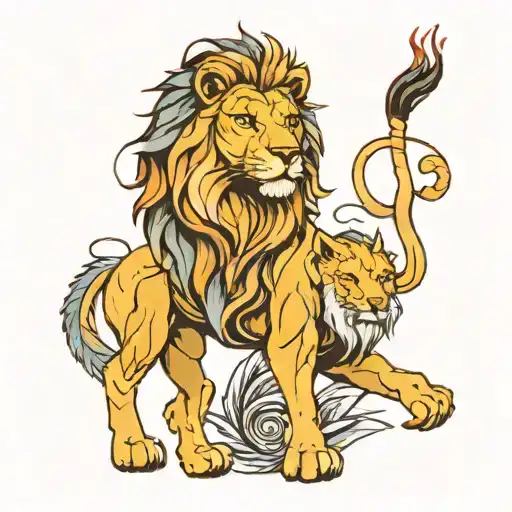 A Beautiful Tattoo With A Lion And Wolf Theme