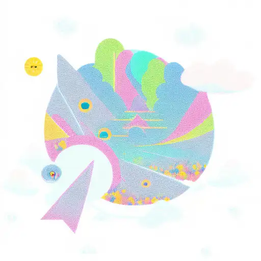 A Dreamy Landscape Of A Bird Flying Over A Colorful Indie Music Festival