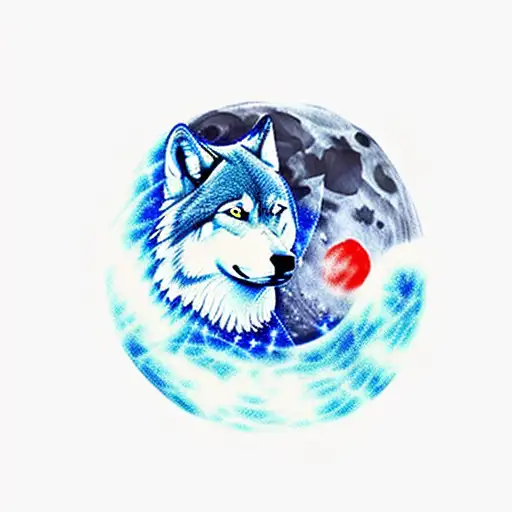 A Knife Piercing Through A Blue Moon With A Wolf Silhouette