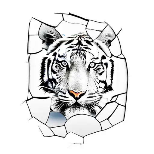 Tiger Looking Through Broken Glass
