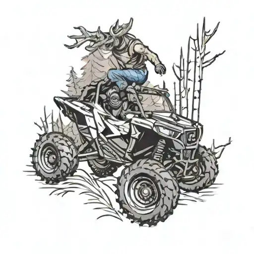 Polaris Rzr Jumping Over A Deer In A Forest Landscape