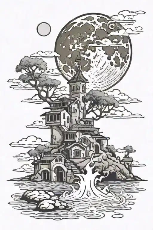 Moon Rising In Front Of The Water