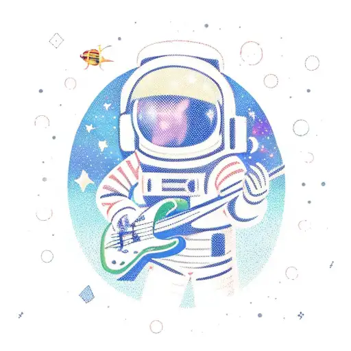 A Cartoonish Astronaut Playing A Guitar In Outer Space