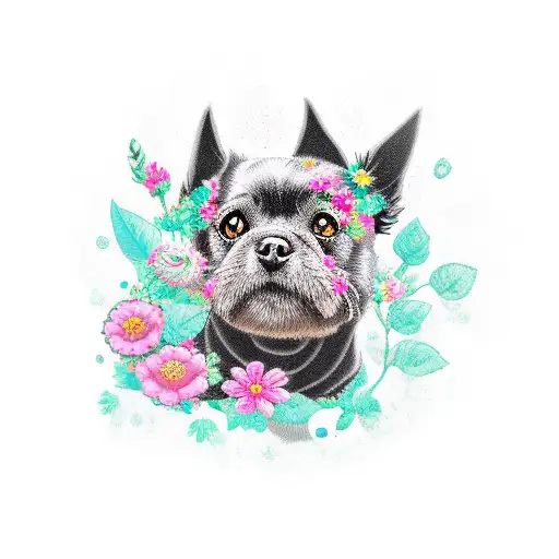 Small Black Dog With Floral Background