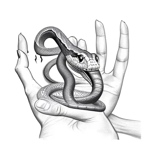 Snake Biting Human Hand Drawing Blood