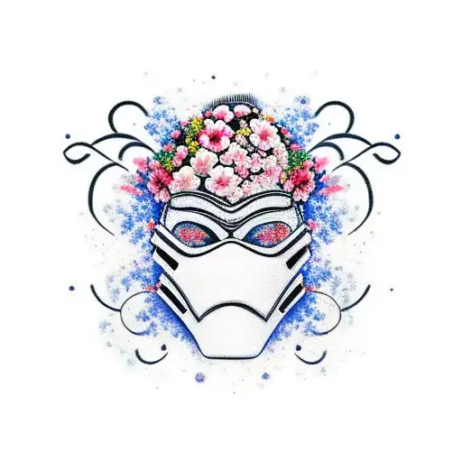 Ronin Mask With Japanese Flowers