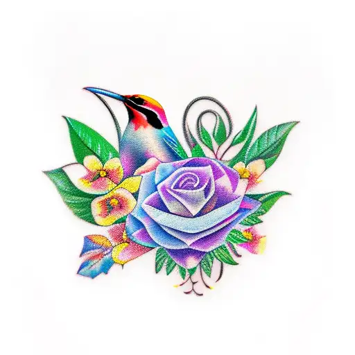 Bird Singing Tattoo About Land On Flower