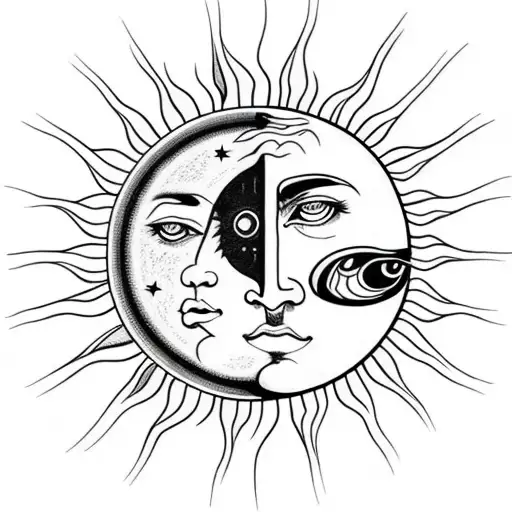 Sun And Moon Looking At Each Other Black And White