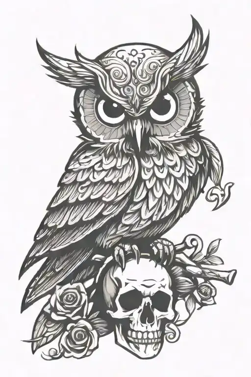 Strong Wise Owl Perched On Skull