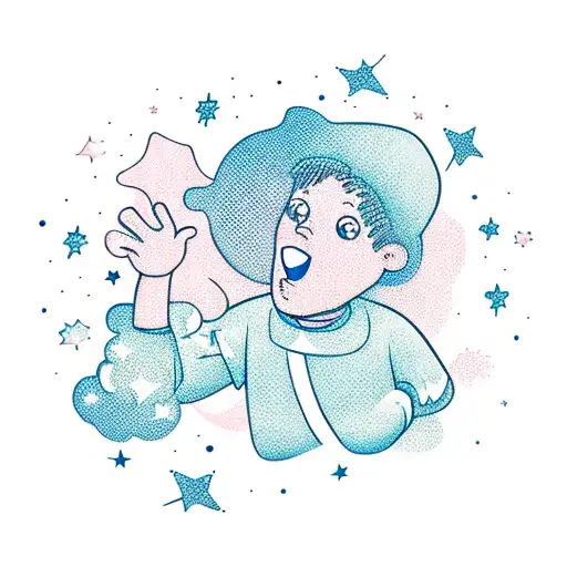 Cartoon Kid Pointing Up At Stars