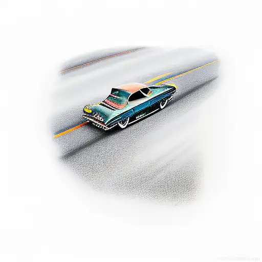 A Vintage Car Racing On A Deserted Highway At Sunset