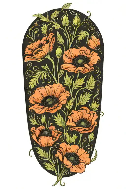 Poppies And Ferns Art Nouveau Style