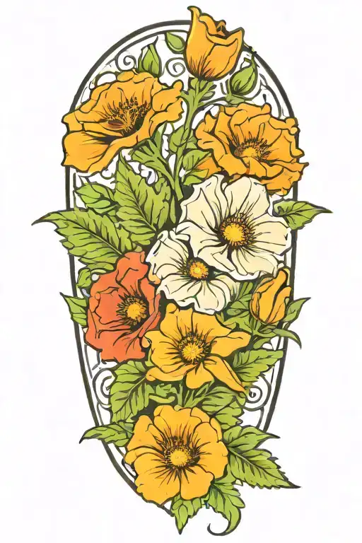 Fern Leaves Intertwined With Poppies And Henbane