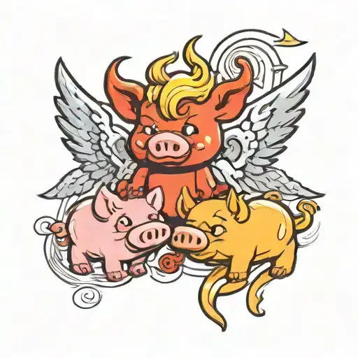 Piggy Devil And Angel