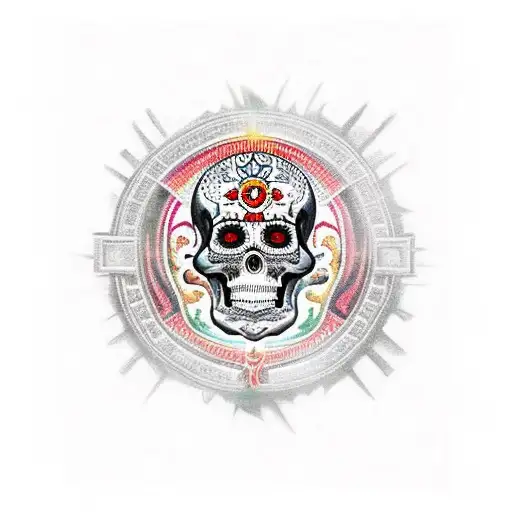 Dios De La Muerte Azteca En Color Rojo