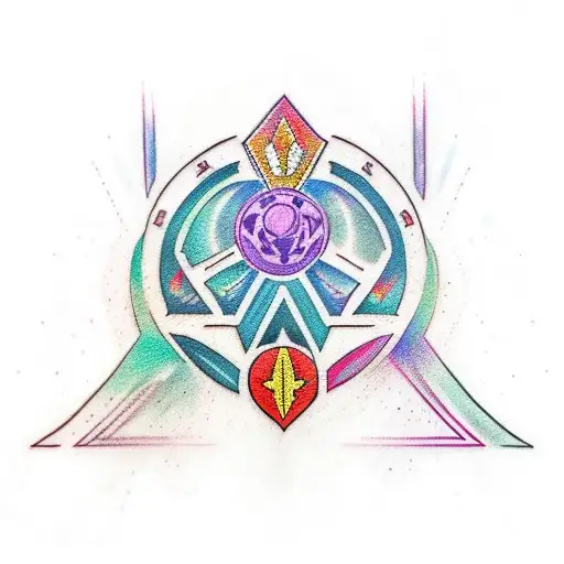 A Tattoo Of Captain Planet And The Power Rangers Joining Forces