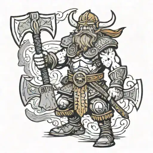 A Warrior Wielding A Utility Locator Tool In One Hand And A Viking Axe In The Other