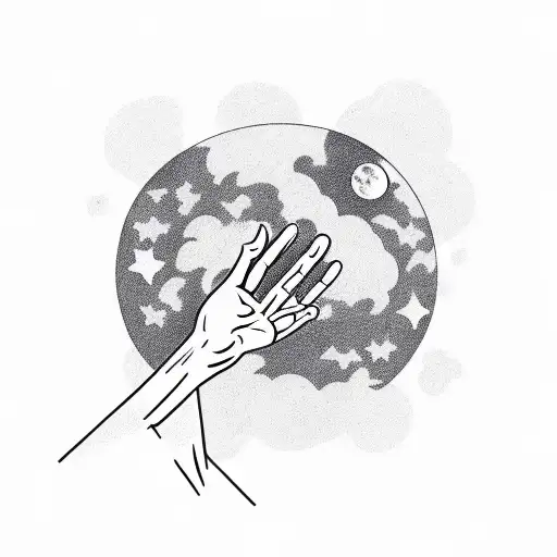 Hands About To Touch With A Moon In Background