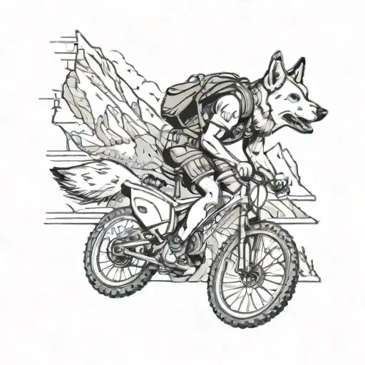 Mountain Biker Riding In The Mountians With A Guitar And A White German Shepherd