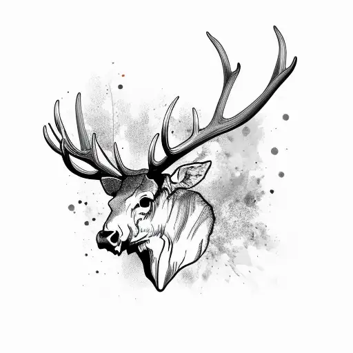 Bull Elk Skull Fine Line Simple Realistic Elk Skull With Antlers