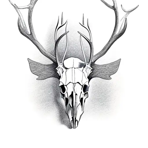 Elk Skull Fine Line Simple Realistic Elk Skull With Antlers