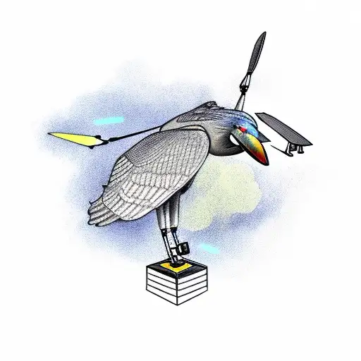 A Shoebill Bird Flying With A Drone Camera Attached To Its Beak