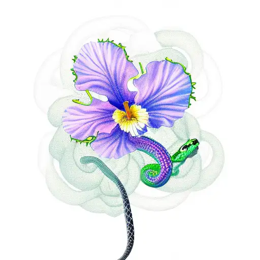 A Snake Coiled Around A Blooming Hibiscus Flower