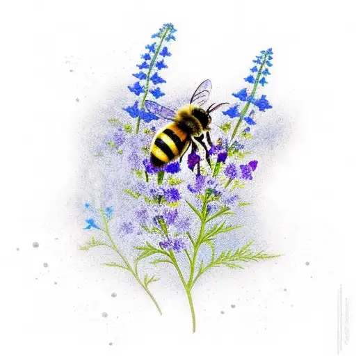 Larkspur And Cosmos Around A Bee