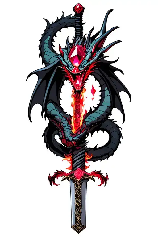 Gothic Dragon Wrapped Around A Ruby Infused Katana Sword