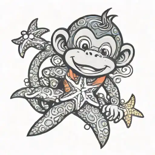 Monkey And A Starfish Cartoon