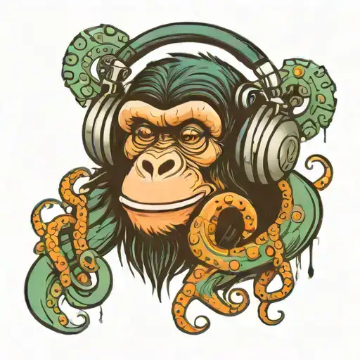 Chimp With Headphones Made Of Octopus