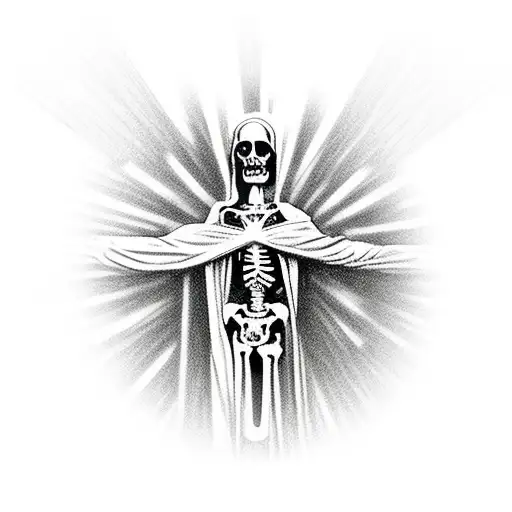 Skeleton Virgin Mary In Front Of Cross