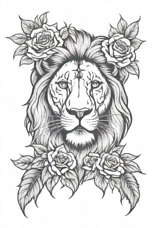 Lion Face With Roses Blooming And Memorial