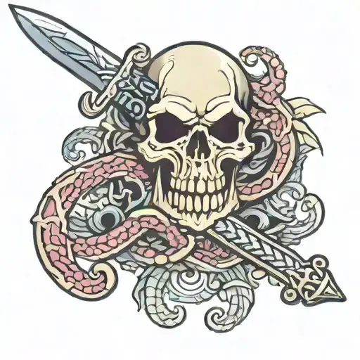 Sword Kraken Skull Sea