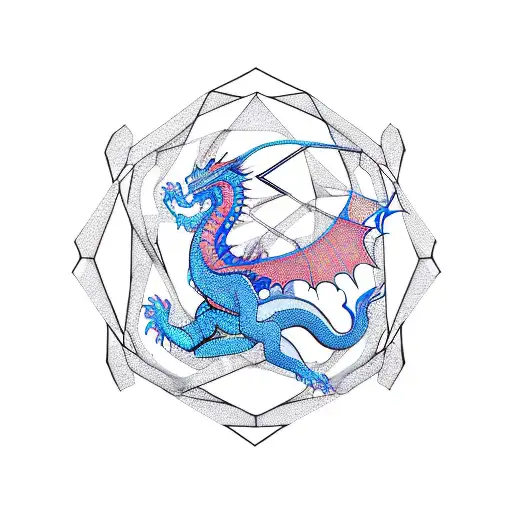 A Minimalist Dragon Curled Around A Geometric Representation Of The Taurus Zodiac Symbol