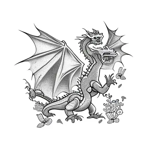 Dragon In A Field Of Flowers