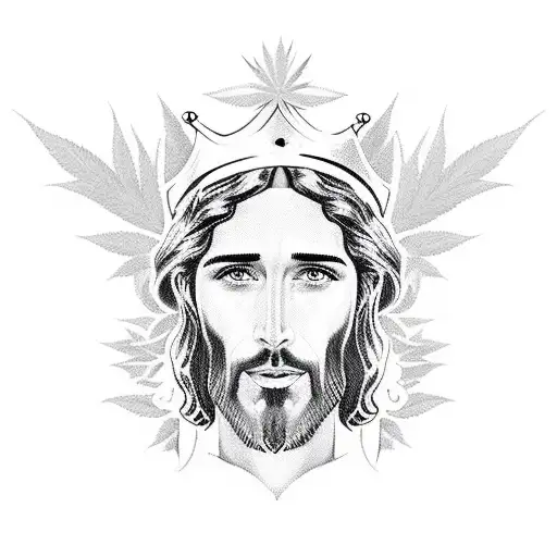 A Full-length Jesus With A Crown Made Of Marijuana