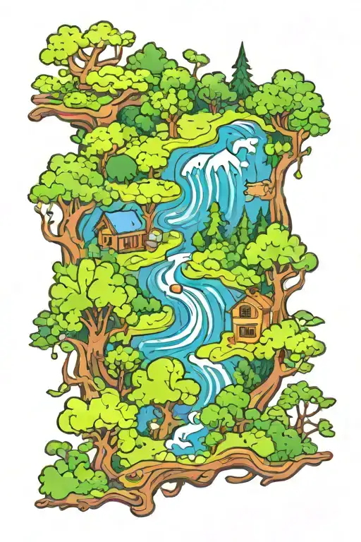 Swift Water River Forest Surrounded