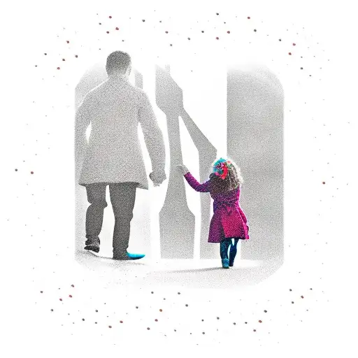 Dad With Daughter Holding Hands Picking Up Rocks