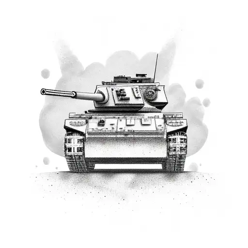 A New-school Tattoo Of A Military Tank Surrounded By Pandas