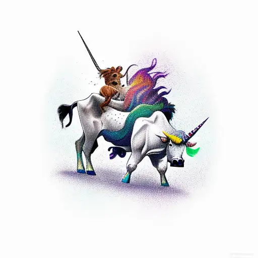 Cow Fighting A Unicorn